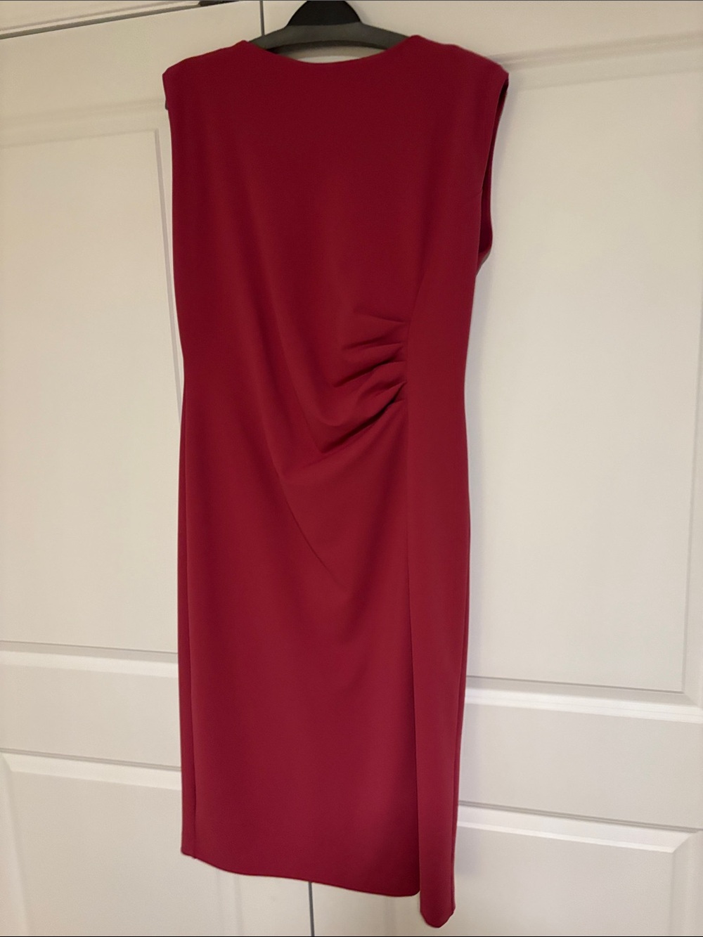 Ann Taylor Sleeveless Ruched Crimson Sheath Dress